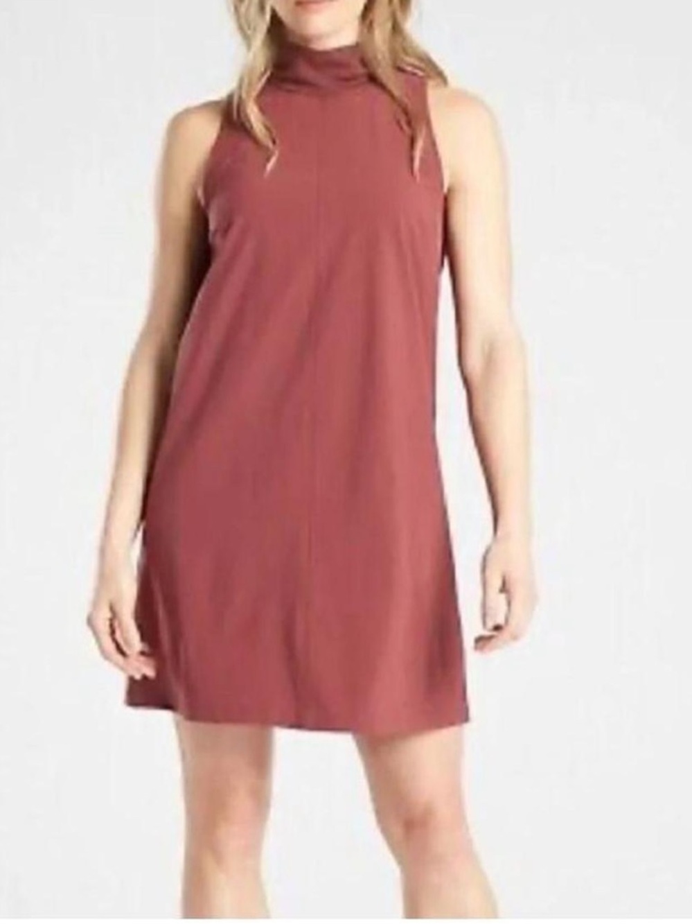 Athleta Mock Neck Sleeveless Shift Dress in Rusty Rose